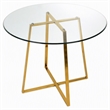 Pemberly Row Round Metal and Glass Dining Table in Gold and Clear