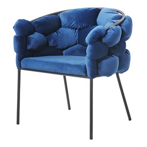 Pemberly Row 18&quot Velour Fabric Dining Chair in Blue with Powder-Coated Legs