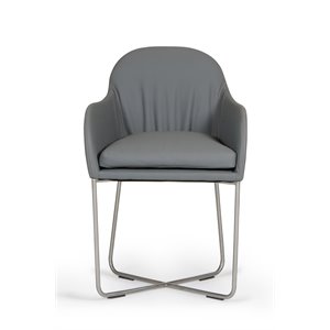 Pemberly Row 21&quot Stainless Steel Dining Chair in Gray Faux Leather