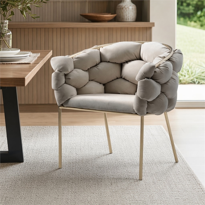 Pemberly Row Gray Velvet Dining Chair with Brass Metal Frame
