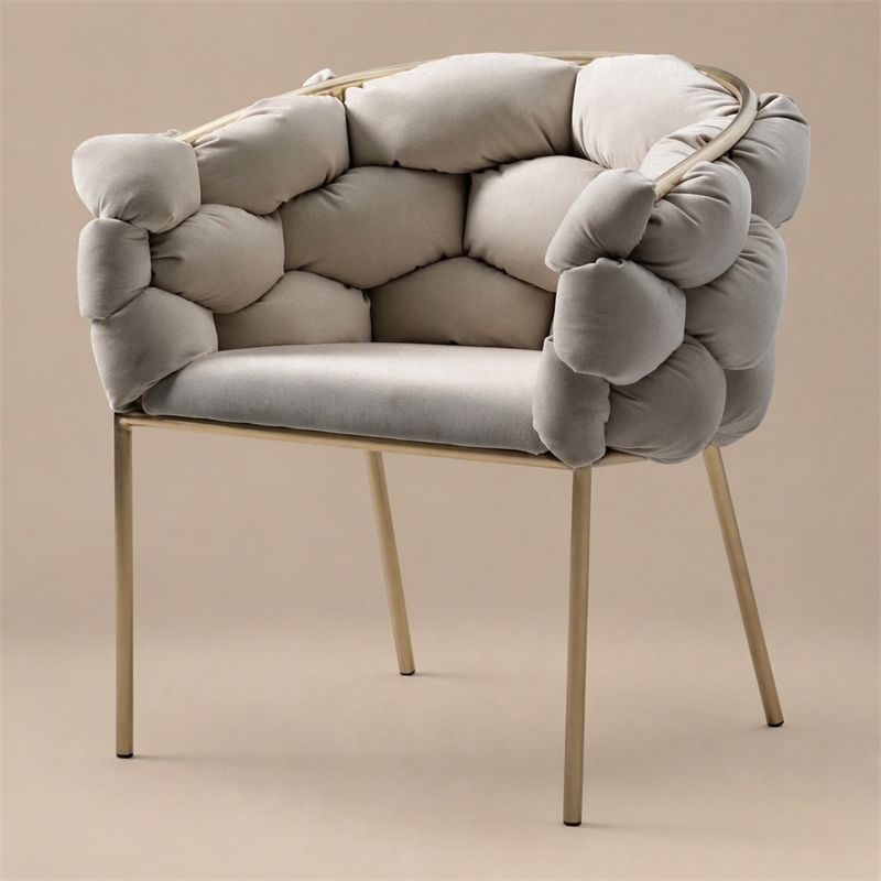 Pemberly Row Gray Velvet Dining Chair with Brass Metal Frame