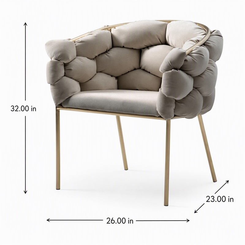 Pemberly Row Gray Velvet Dining Chair with Brass Metal Frame