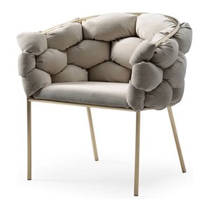 Pemberly Row Gray Velvet Dining Chair with Brass Metal Frame