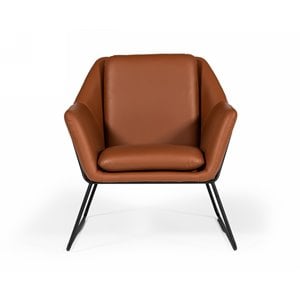 Pemberly Row Brown Leather Accent Chair with Powder-Coated Metal Frame