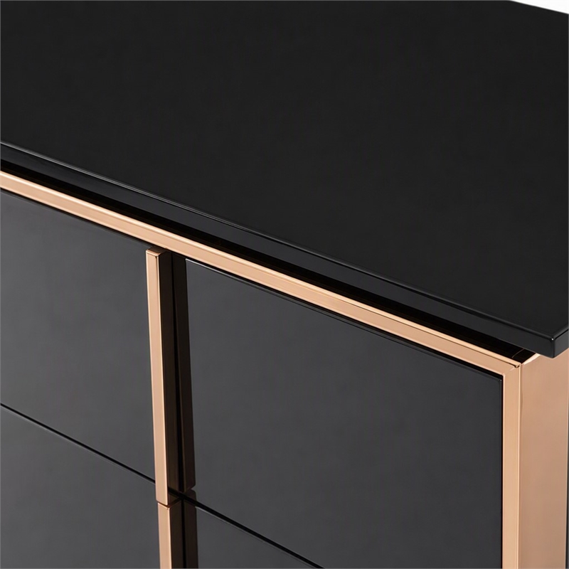 Pemberly Row Cartier MDF Wood and Stainless Steel 6-Drawer Dresser in Black