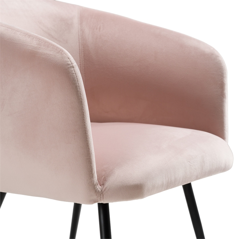 Pemberly Row Velvet Dining Chair in Pink with Matte Black Metal Frame