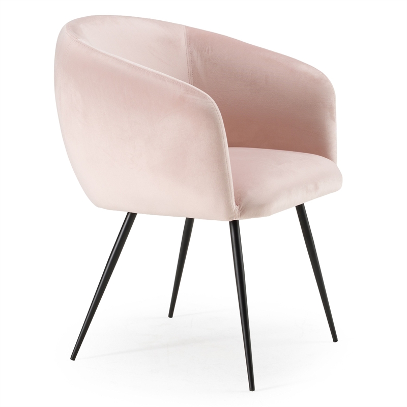 Pemberly Row Velvet Dining Chair in Pink with Matte Black Metal Frame