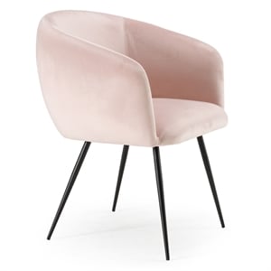 Pemberly Row Velvet Dining Chair in Pink with Matte Black Metal Frame