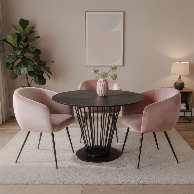 Pemberly Row Velvet Dining Chair in Pink with Matte Black Metal Frame