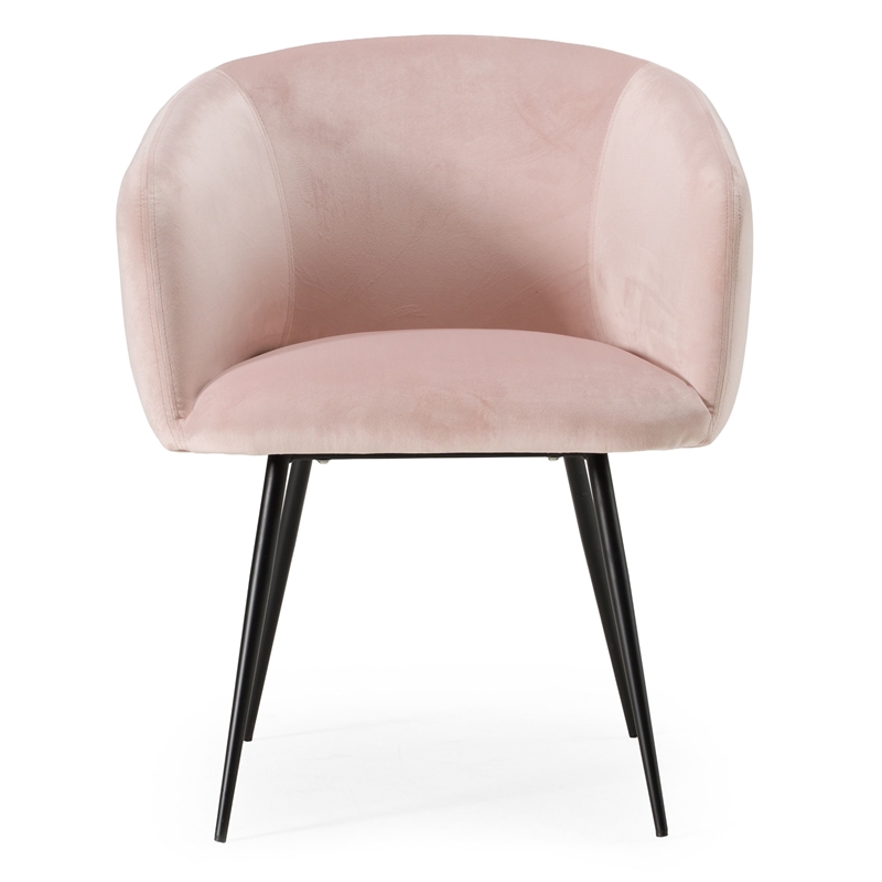 Pemberly Row Velvet Dining Chair in Pink with Matte Black Metal Frame