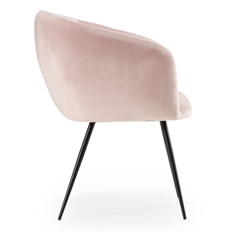 Pemberly Row Velvet Dining Chair in Pink with Matte Black Metal Frame