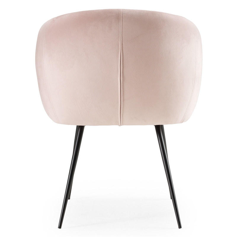 Pemberly Row Velvet Dining Chair in Pink with Matte Black Metal Frame