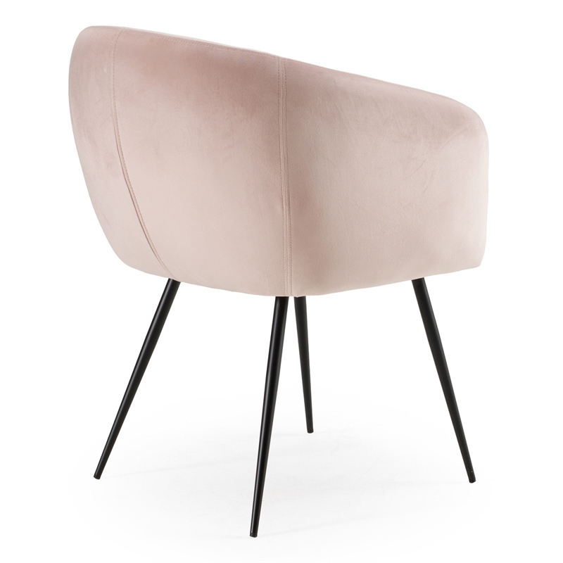 Pemberly Row Velvet Dining Chair in Pink with Matte Black Metal Frame