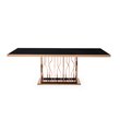 Pemberly Row Black Glass Dining Table with Polished Rose Gold Base for 6-8