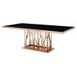 Pemberly Row Black Glass Dining Table with Polished Rose Gold Base for 6-8