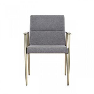 Pemberly Row 18.3&quot Gray Fabric Dining Chair with Antique Brass Arms