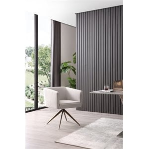 Pemberly Row Contemporary Fabric Dining Chair in Light Gray and Brass