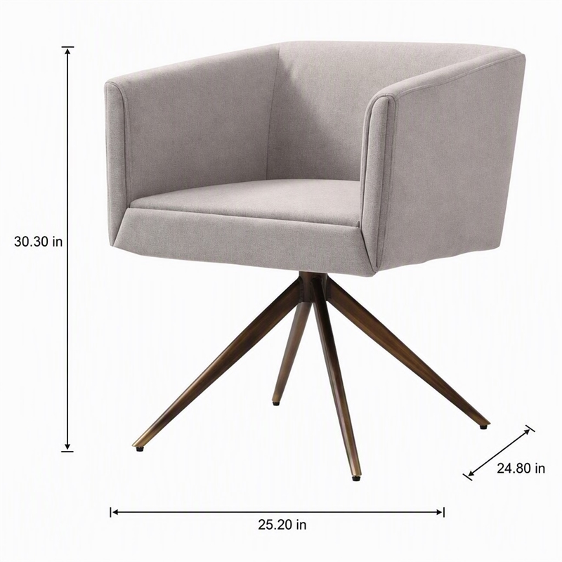 Pemberly Row Contemporary Fabric Dining Chair in Light Gray and Brass