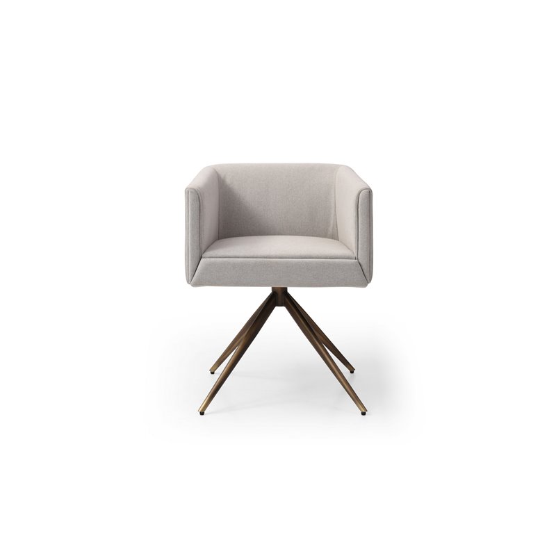 Pemberly Row Contemporary Fabric Dining Chair in Light Gray and Brass