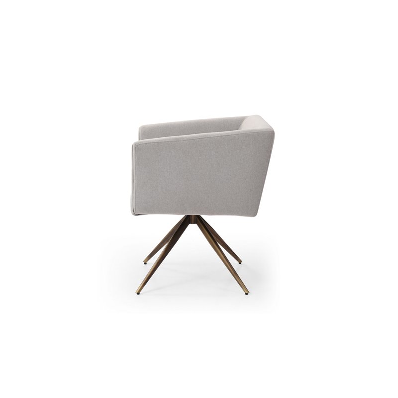 Pemberly Row Contemporary Fabric Dining Chair in Light Gray and Brass