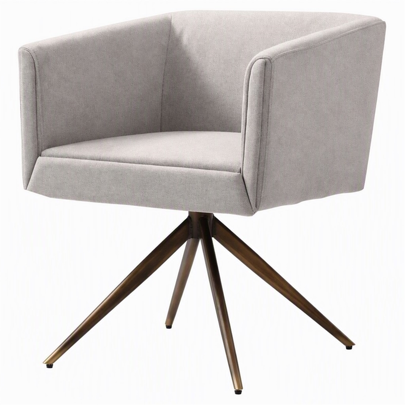 Pemberly Row Contemporary Fabric Dining Chair in Light Gray and Brass