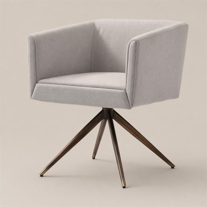 Pemberly Row Contemporary Fabric Dining Chair in Light Gray and Brass