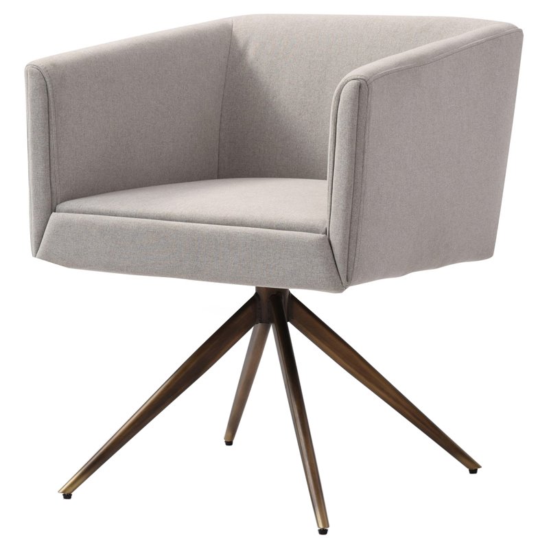 Pemberly Row Contemporary Fabric Dining Chair in Light Gray and Brass