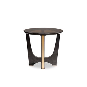 Pemberly Row Modern MDF Wood & Glass End Table in Black and Rose Gold