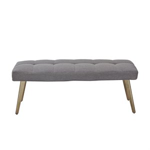 Pemberly Row Contemporary Metal & Fabric Bench in Grey and Antique Brass