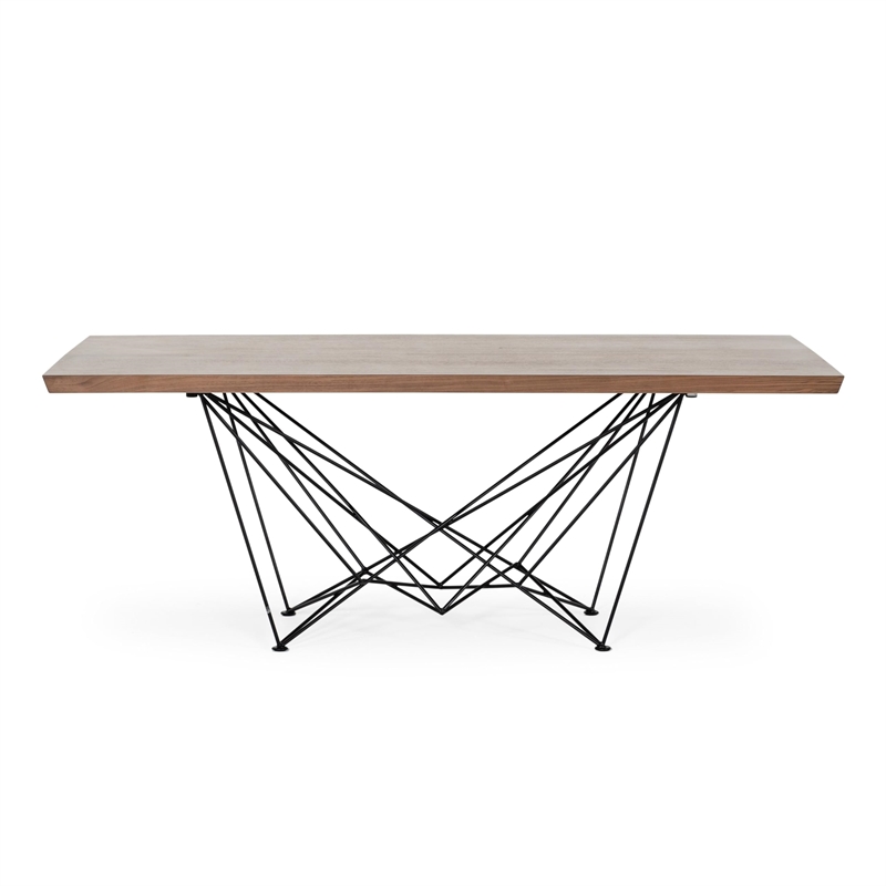 Pemberly Row Rectangular Modern Metal & Veneer Dining Table in Walnut