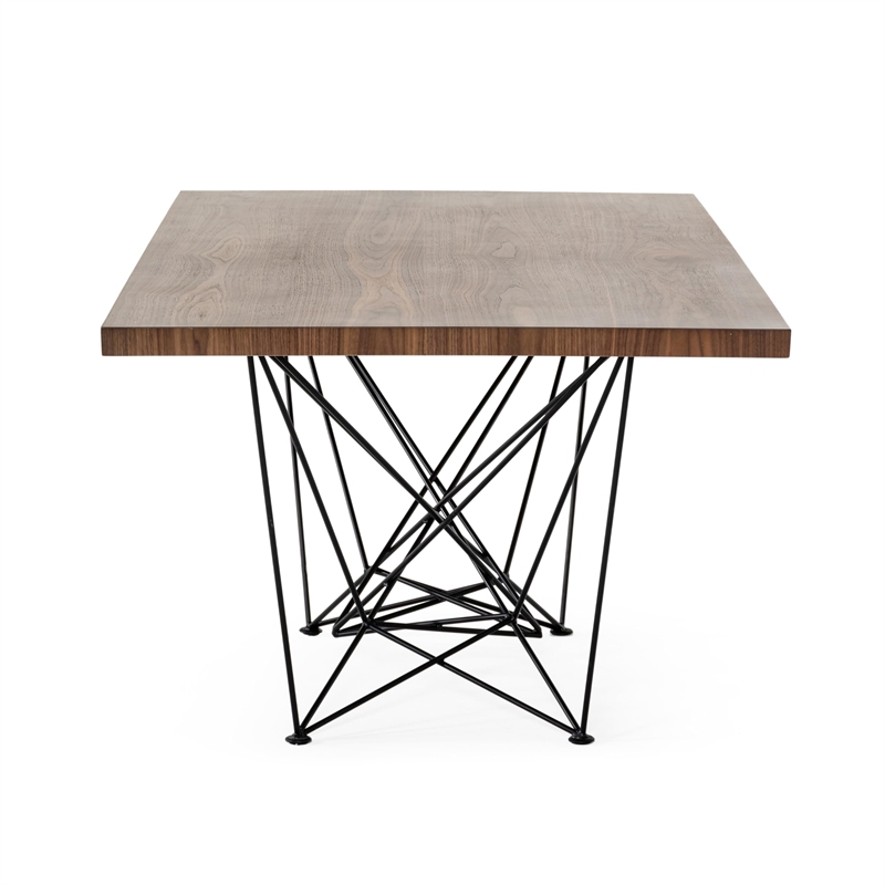 Pemberly Row Rectangular Modern Metal & Veneer Dining Table in Walnut