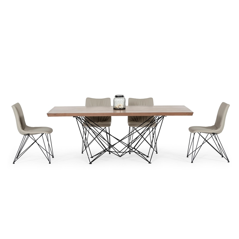 Pemberly Row Rectangular Modern Metal & Veneer Dining Table in Walnut