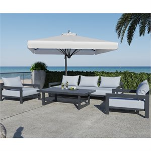 Pemberly Row 8.3&quot Aluminum & Fabric Outdoor Sofa in Gray