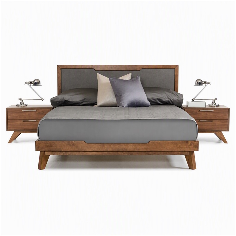 Pemberly Row Modern Fabric & Wood Eastern King Bed in Gray & Walnut