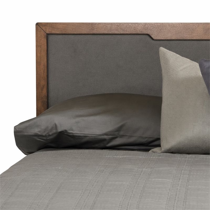 Pemberly Row Modern Fabric & Wood Eastern King Bed in Gray & Walnut