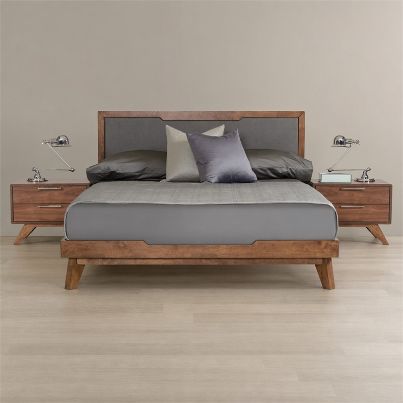 Pemberly Row Modern Fabric & Wood Eastern King Bed in Gray & Walnut