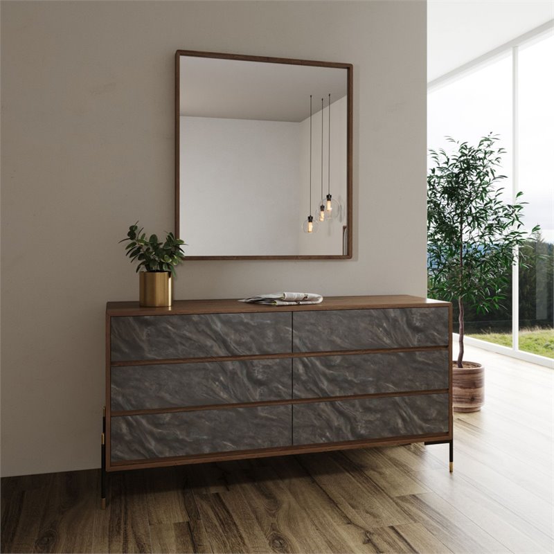 Pemberly Row Veneer & MDF Wood Bedroom Dresser in Walnut & Gray