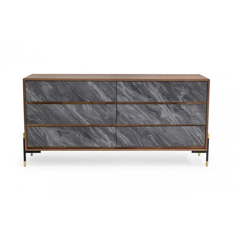 Pemberly Row Veneer & MDF Wood Bedroom Dresser in Walnut & Gray