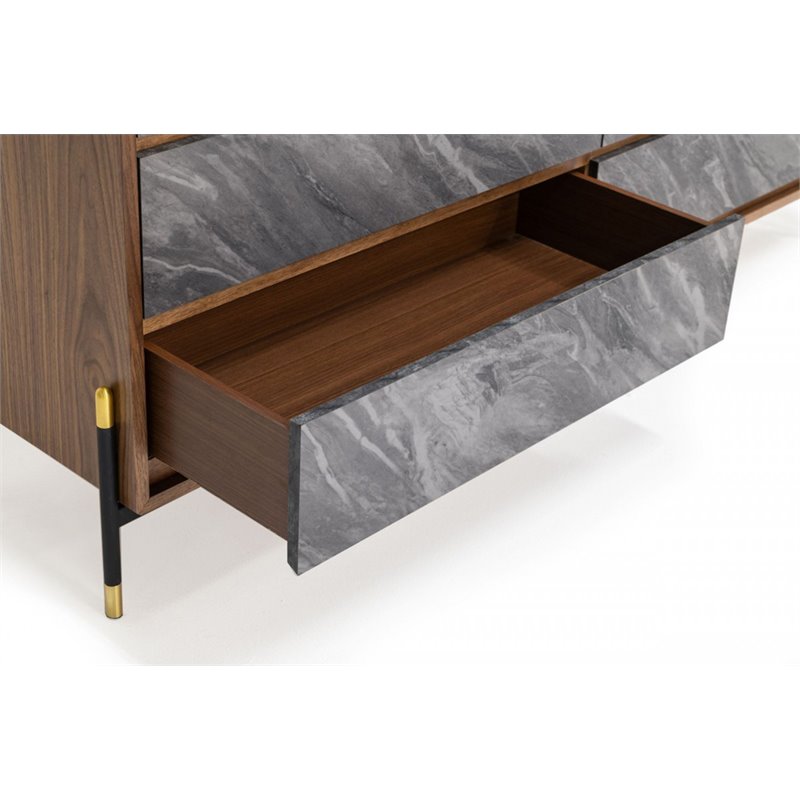Pemberly Row Veneer & MDF Wood Bedroom Dresser in Walnut & Gray
