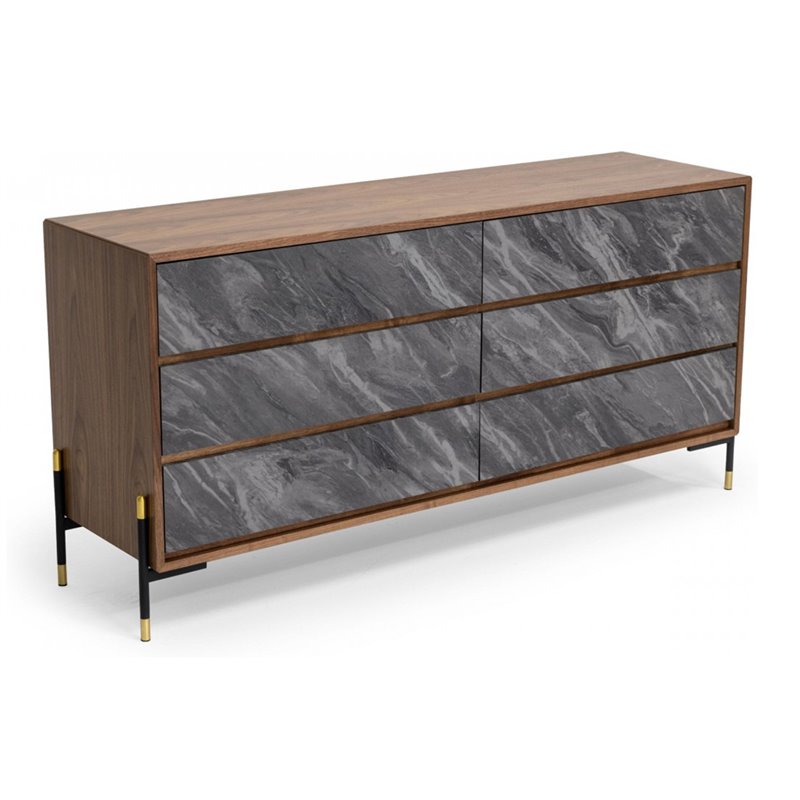Pemberly Row Veneer & MDF Wood Bedroom Dresser in Walnut & Gray