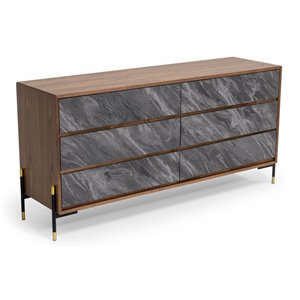 Pemberly Row Veneer & MDF Wood Bedroom Dresser in Walnut & Gray