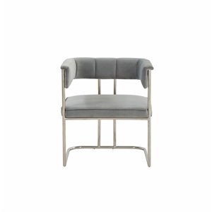 Pemberly Row Stainless Steel & Velvet Dining Chair in Light Gray