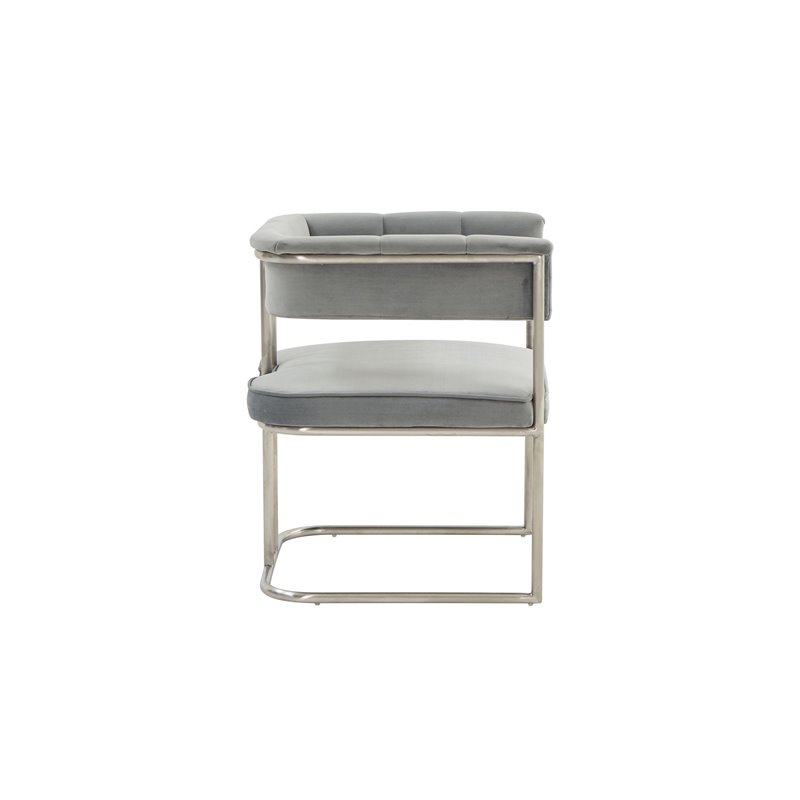 Pemberly Row Stainless Steel & Velvet Dining Chair in Light Gray