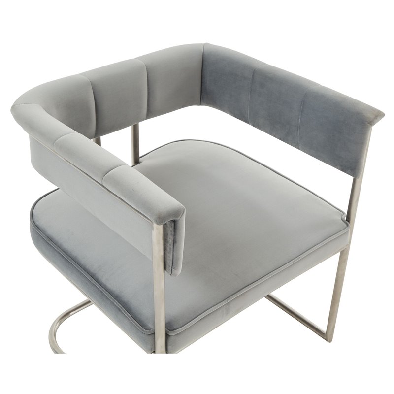Pemberly Row Stainless Steel & Velvet Dining Chair in Light Gray