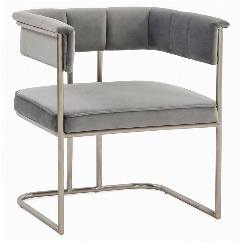 Pemberly Row Stainless Steel & Velvet Dining Chair in Light Gray