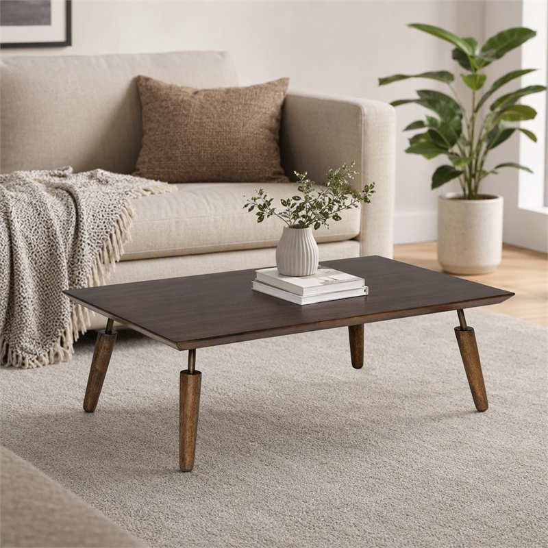 Pemberly Row Mid-Century Veneer Wood Coffee Table in Brown