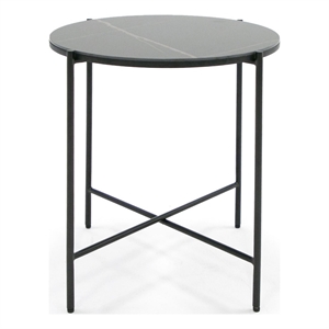 Pemberly Row Round Metal & Ceramic End Table in Matte Black