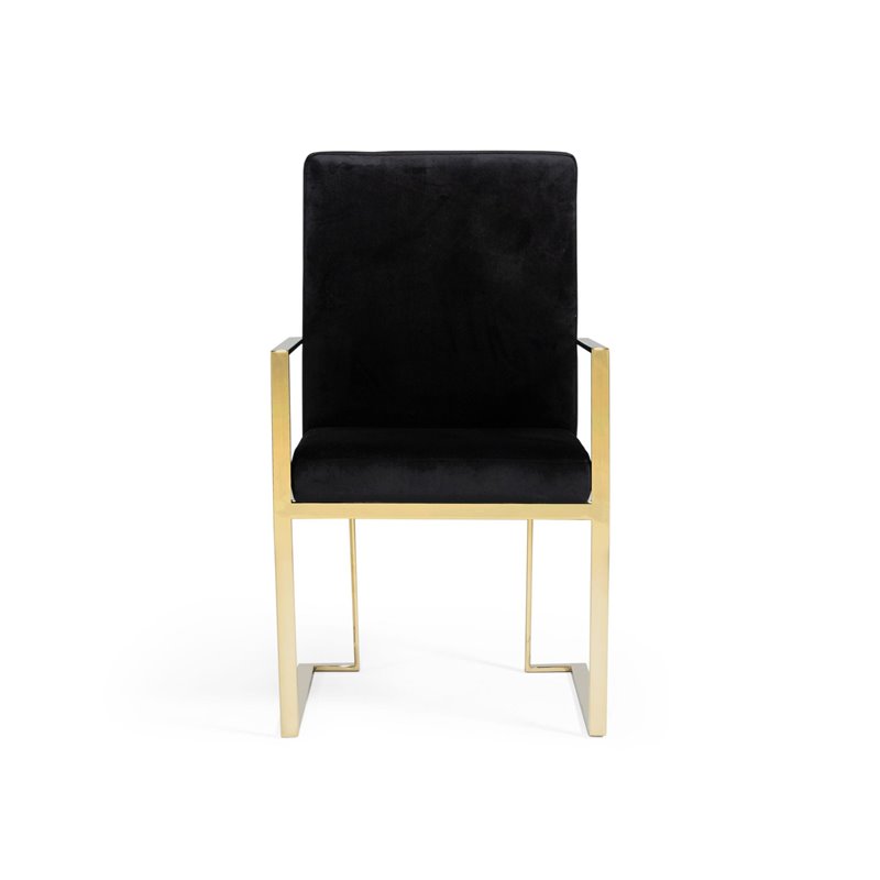 Pemberly Row Velvet Dining Chair with Stainless Steel Frame in Black and Gold
