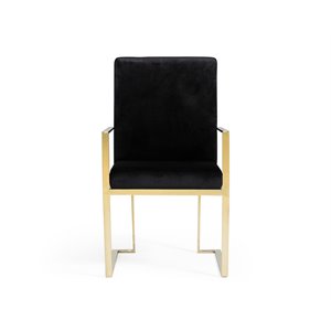 Pemberly Row Velvet Dining Chair with Stainless Steel Frame in Black and Gold