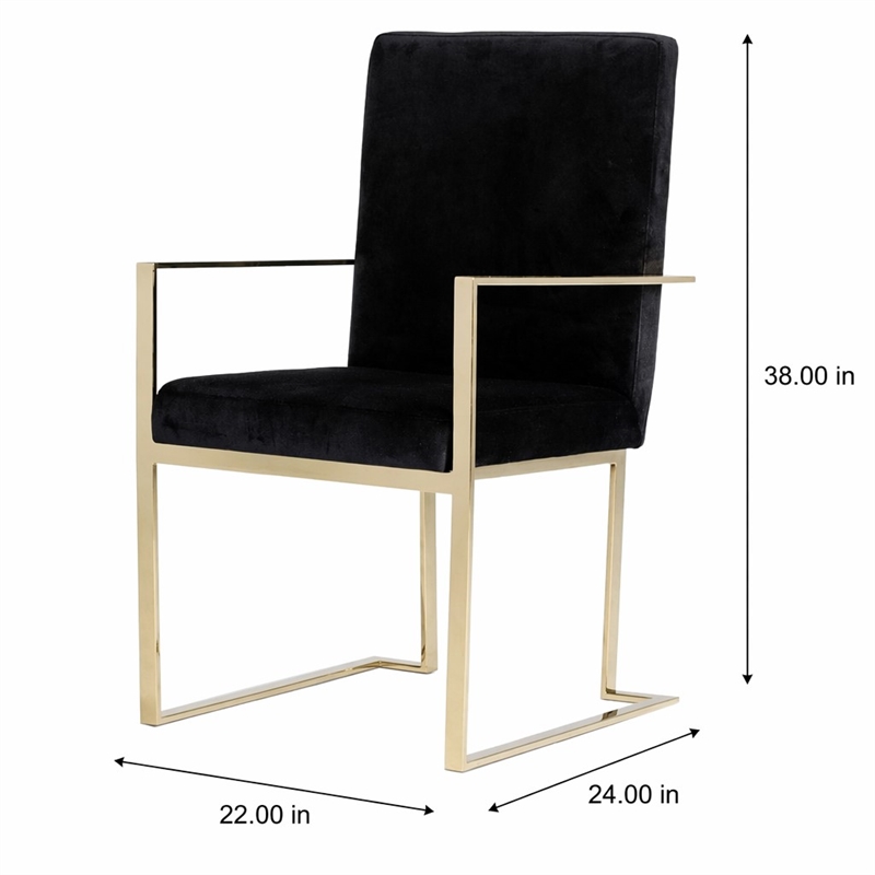 Pemberly Row Velvet Dining Chair with Stainless Steel Frame in Black and Gold